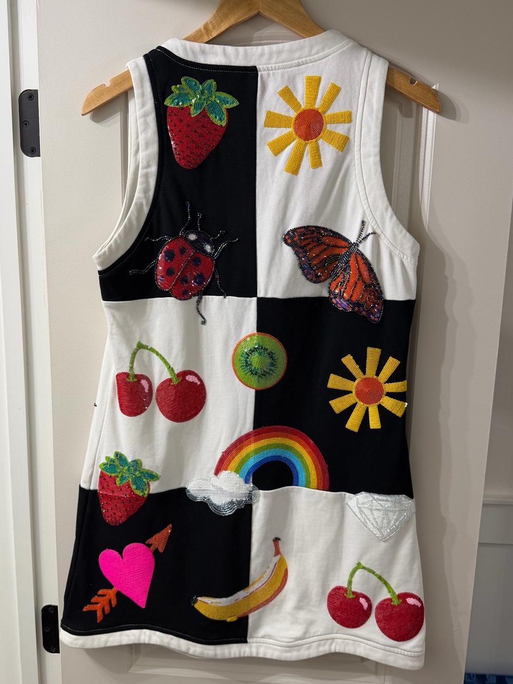 QUEEN OF SPARKLES Black & White Patchwork Embellished Mini Dress - Picture 4 of 4
